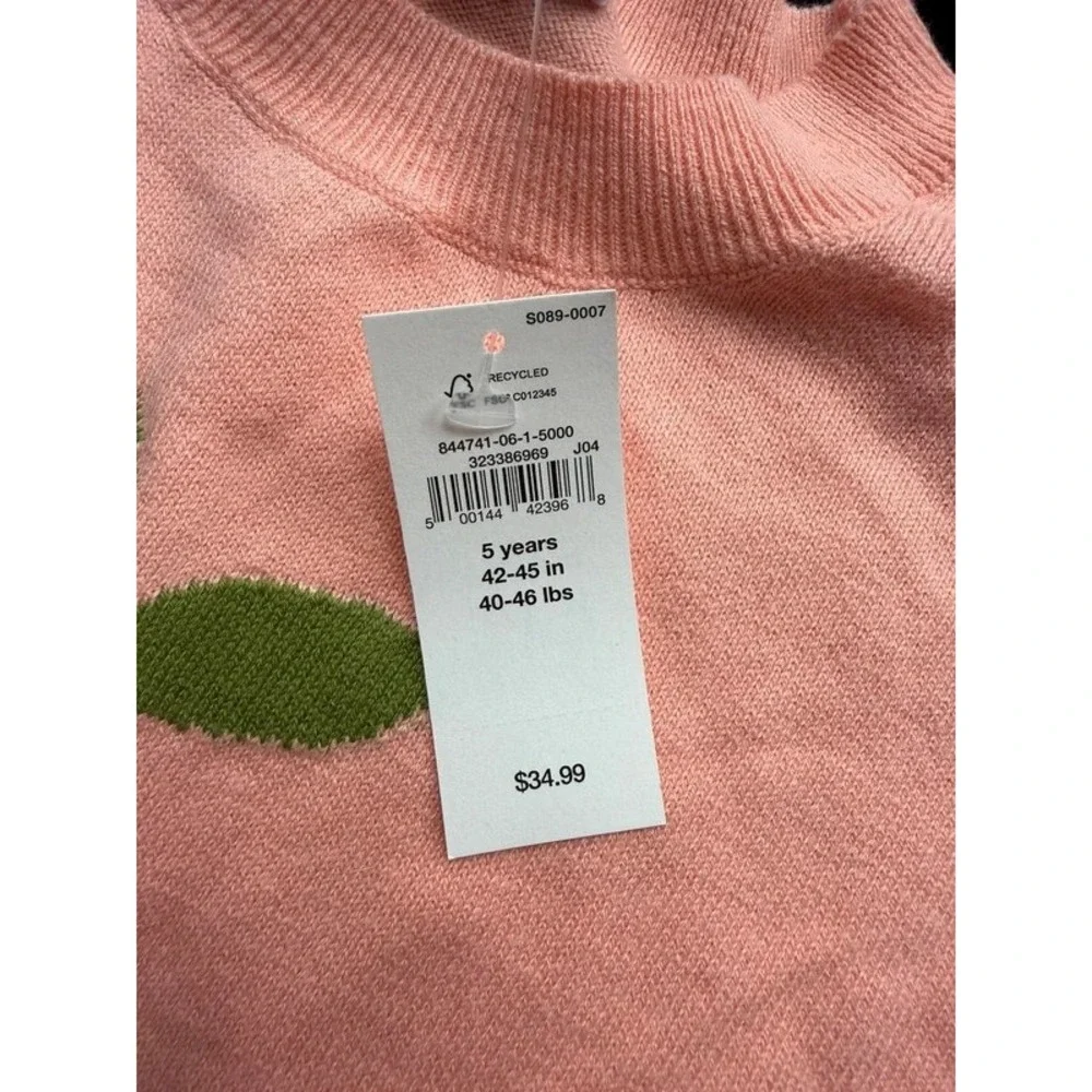 NWT babyGap Girls 5Y Coral Pink Cherry Intarsia Sweater 100% Cotton